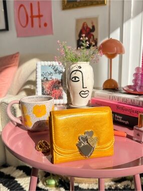 Lovcat gold yellow heart embossed leather wallet